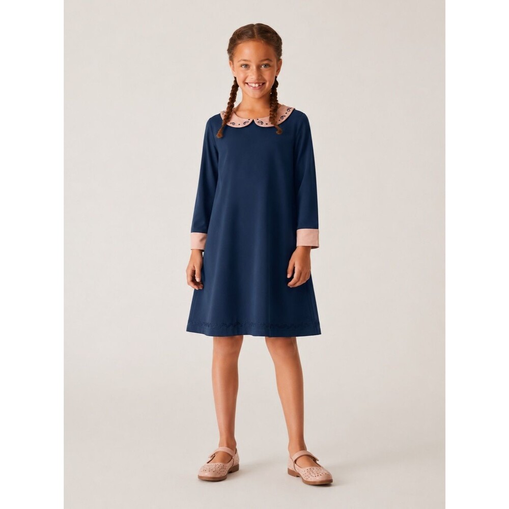 The Sunday Collective Cotton Dark Blue Dress collar pockets Sz 10 Y NWT